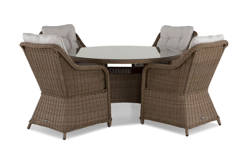 Marcus Spisegruppe 140 Rund + 4 Lenestoler m Pute - Natur - Hagemøbler - Hagegruppe - Spisegrupper hage