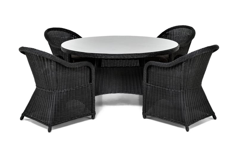 Marcus Spisegruppe 140 Rund + 4 Light Lenestoler m Pute - Svart - Hagemøbler - Hagegruppe - Spisegrupper hage