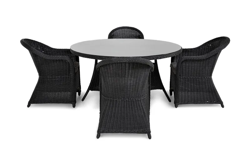 Marcus Spisegruppe 140 Rund + 4 Light Lenestoler m Pute - Svart - Hagemøbler - Hagegruppe - Spisegrupper hage
