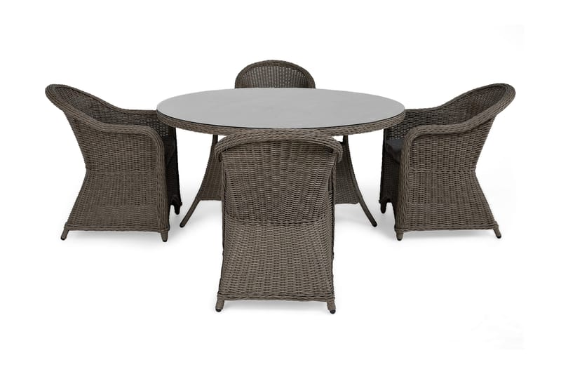 Marcus Spisegruppe 140 Rund + 4 Light Lenestoler m Pute - Grå - Hagemøbler - Hagegruppe - Spisegrupper hage