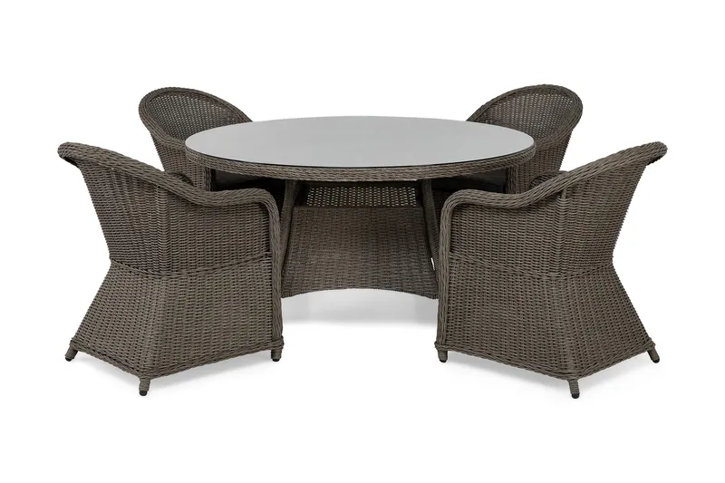 Marcus Spisegruppe 140 Rund + 4 Light Lenestoler m Pute, Grå