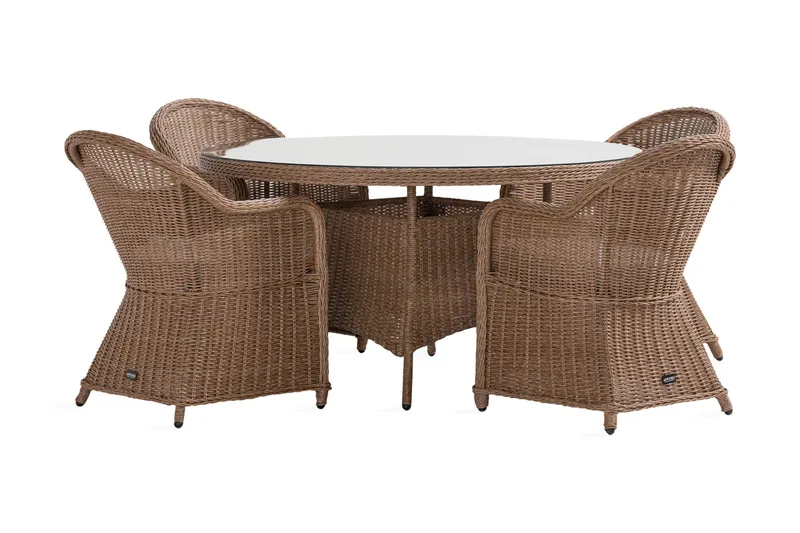 Marcus Spisegruppe 140 Rund + 4 Light Lenestoler m Pute, Natur