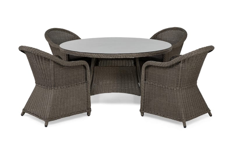 Marcus Spisegruppe 140 Rund + 4 Light Lenestoler m Pute - Grå - Hagemøbler - Hagegruppe - Spisegrupper hage