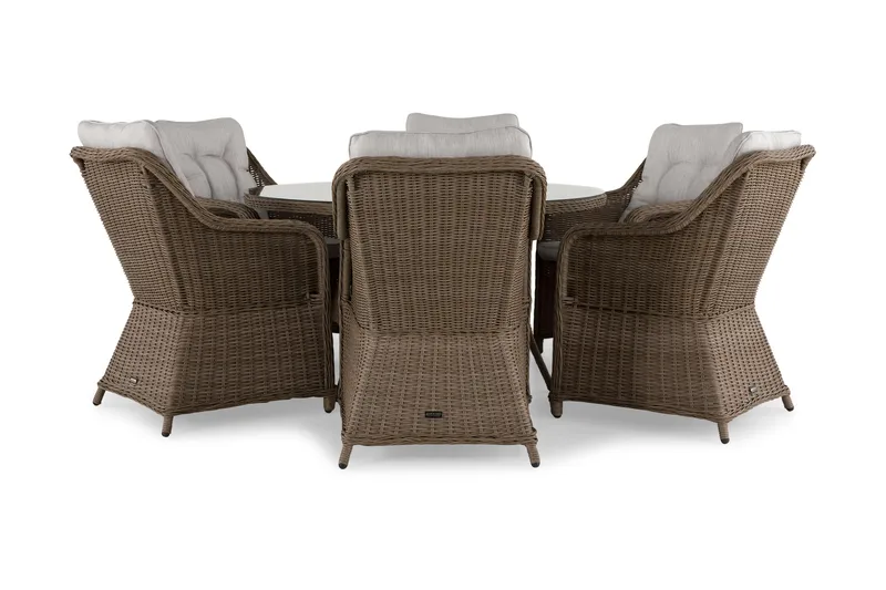 Marcus Spisegruppe 140 Rund + 6 Lenestoler m Pute - Natur - Hagemøbler - Hagegruppe - Spisegrupper hage