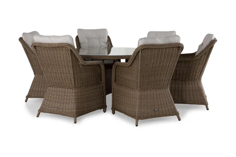 Marcus Spisegruppe 140 Rund + 6 Lenestoler m Pute - Natur - Hagemøbler - Hagegruppe - Spisegrupper hage