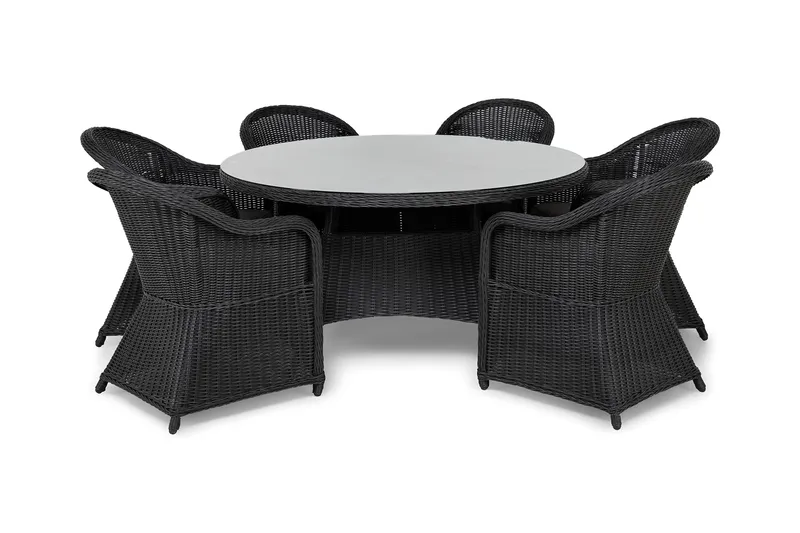 Marcus Spisegruppe 140 Rund + 6 Light Lenestoler m Pute - Svart - Hagemøbler - Hagegruppe - Spisegrupper hage