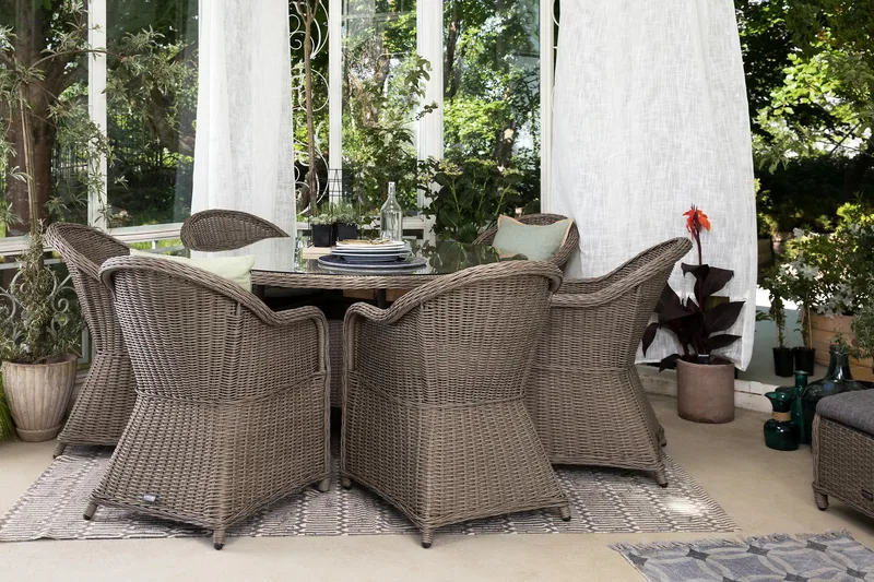 Marcus Spisegruppe 140 Rund + 6 Light Lenestoler m Pute - Grå - Hagemøbler - Hagegruppe - Spisegrupper hage