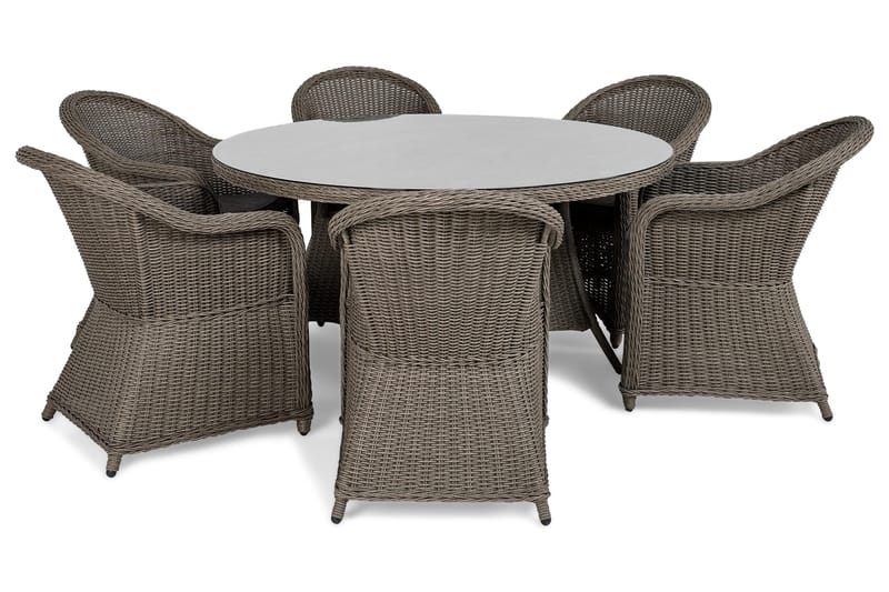 Marcus Spisegruppe 140 Rund + 6 Light Lenestoler m Pute - Grå - Hagemøbler - Hagegruppe - Spisegrupper hage