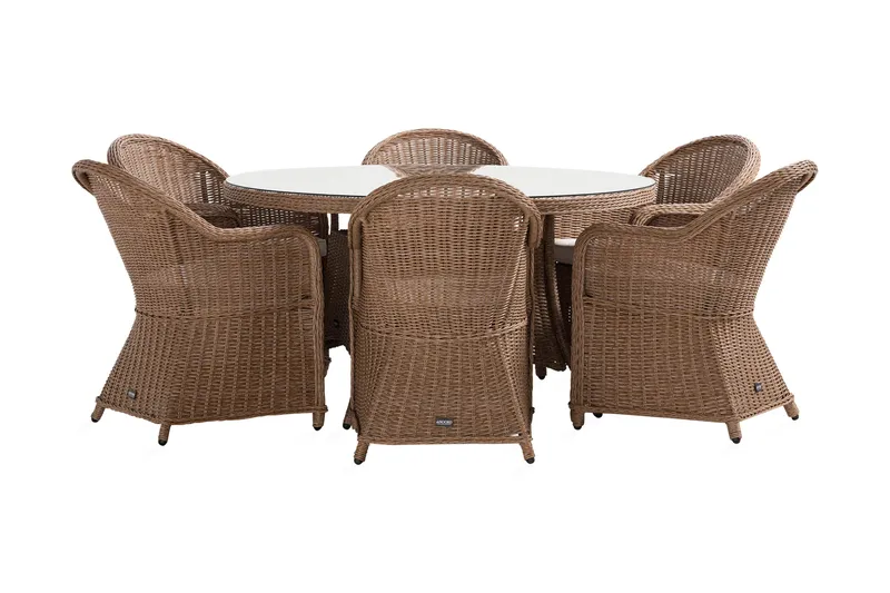 Marcus Spisegruppe 140 Rund + 6 Light Lenestoler m Pute - Natur - Hagemøbler - Hagegruppe - Spisegrupper hage