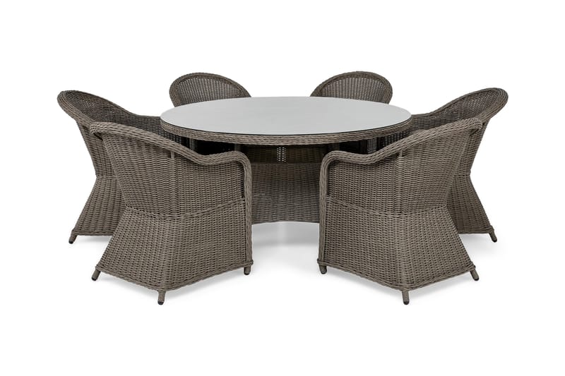 Marcus Spisegruppe 140 Rund + 6 Light Lenestoler m Pute - Grå - Hagemøbler - Hagegruppe - Spisegrupper hage