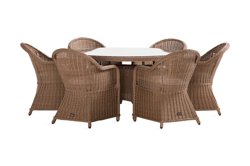 Marcus Spisegruppe 140 Rund + 6 Light Lenestoler m Pute - Natur - Hagemøbler - Hagegruppe - Spisegrupper hage