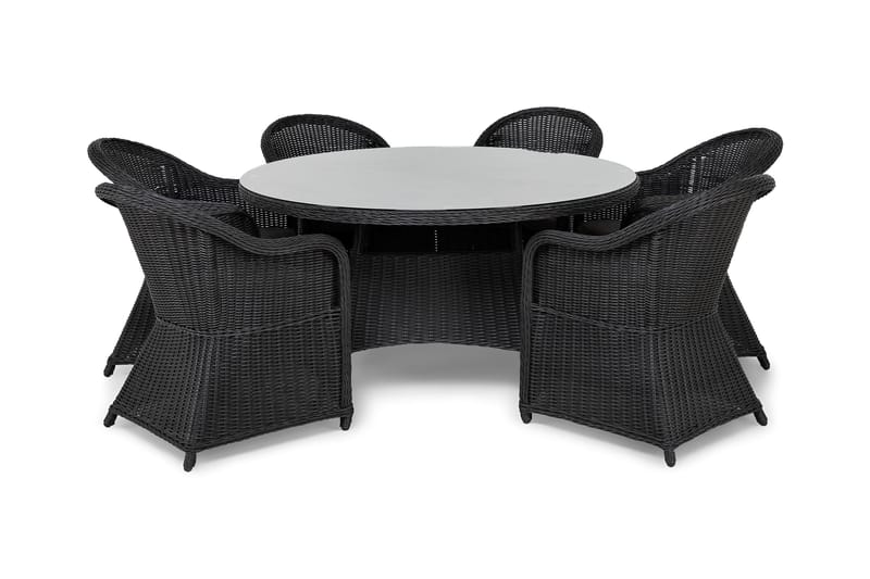 Marcus Spisegruppe 140 Rund + 6 Light Lenestoler m Pute, Svart