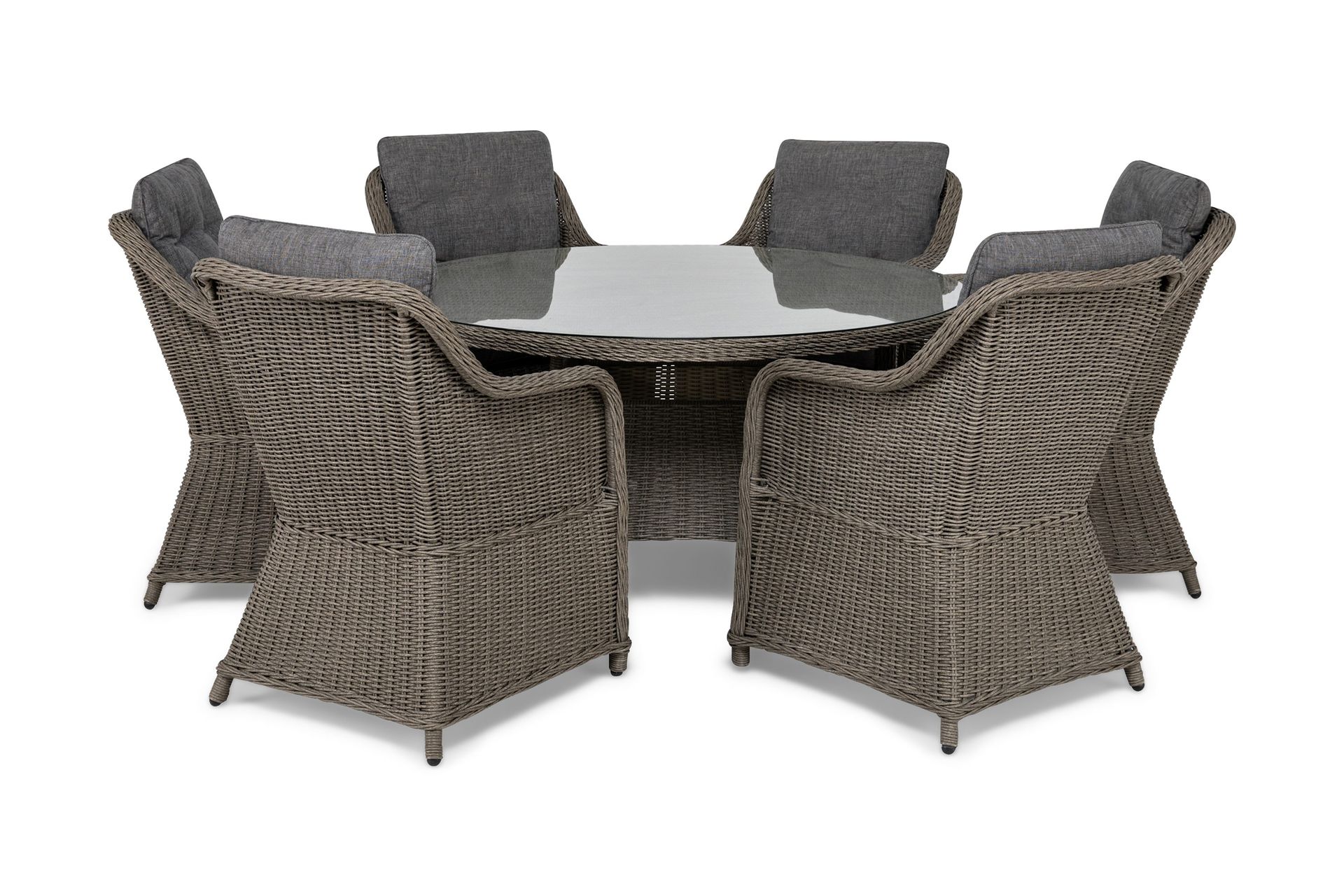 Marcus Spisegruppe 140 Rund + 6 Lenestoler m Pute - Grå
