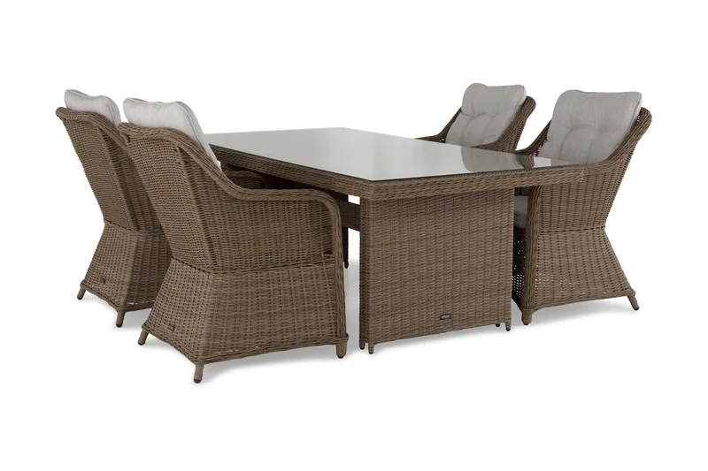 Marcus Spisegruppe 200 + 4 Lenestoler m Pute - Natur - Hagemøbler - Hagegruppe - Spisegrupper hage