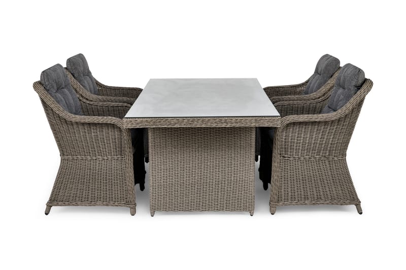 Marcus Spisegruppe 200 + 4 Lenestoler m Pute - Grå - Hagemøbler - Hagegruppe - Spisegrupper hage