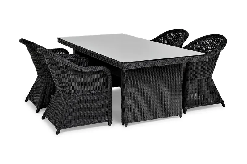 Marcus Spisegruppe 200 + 4 Light Lenestoler m Pute - Svart - Hagemøbler - Hagegruppe - Spisegrupper hage