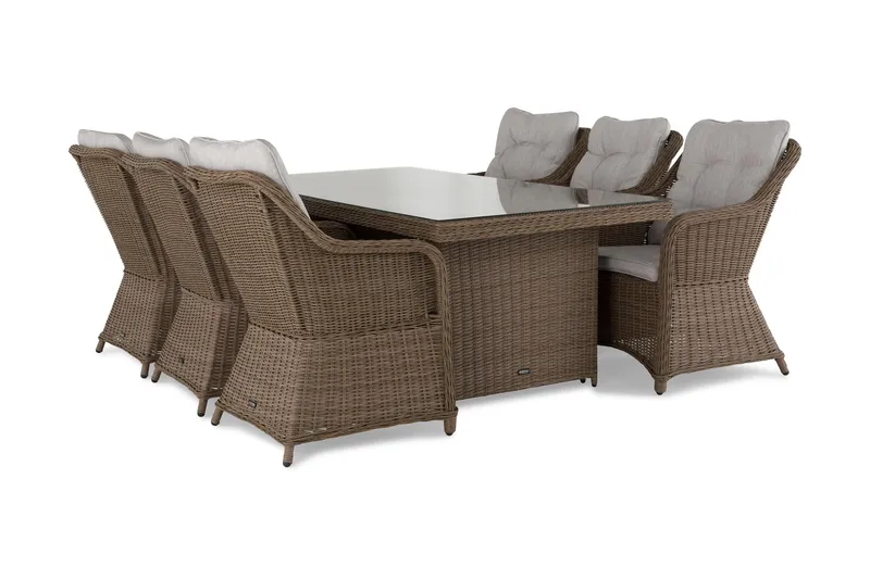 Marcus Spisegruppe 200 + 6 Lenestoler m Pute - Natur - Hagemøbler - Hagegruppe - Spisegrupper hage