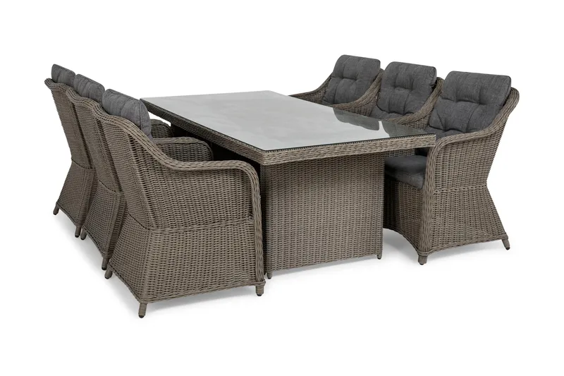 Marcus Spisegruppe 200 + 6 Lenetoler m Pute - Grå - Hagemøbler - Hagegruppe - Spisegrupper hage