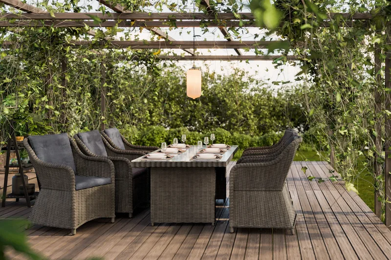 Marcus Spisegruppe 200 + 6 Lenetoler m Pute - Grå - Hagemøbler - Hagegruppe - Spisegrupper hage