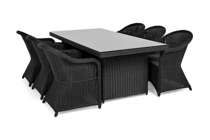 Marcus Spisegruppe 200 + 6 Light Lenestoler m Pute - Svart - Hagemøbler - Hagegruppe - Spisegrupper hage