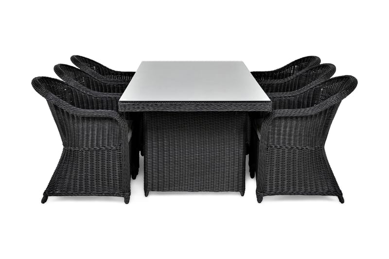 Marcus Spisegruppe 200 + 6 Light Lenestoler m Pute - Svart - Hagemøbler - Hagegruppe - Spisegrupper hage