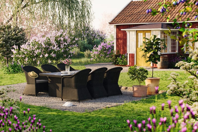 Marcus Spisegruppe 200 + 6 Light Lenestoler m Pute - Svart - Hagemøbler - Hagegruppe - Spisegrupper hage