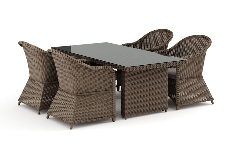 Marcus utendørs spisegruppe 160x90 cm med 4 Marcus Light utefåtöljer - Natur - Hagemøbler - Hagegruppe - Spisegrupper hage