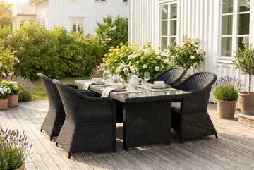 Marcus utendørs spisegruppe 160x90 cm med 4 Marcus Light utefåtöljer - Svart - Hagemøbler - Hagegruppe - Spisegrupper hage