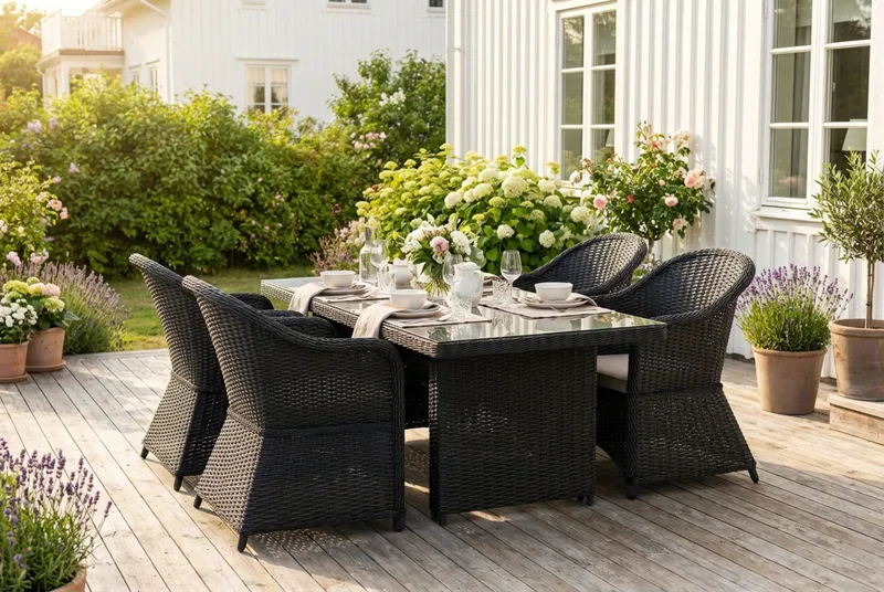 Marcus utendørs spisegruppe 160x90 cm med 4 Marcus Light utefåtöljer - Svart - Hagemøbler - Hagegruppe - Spisegrupper hage