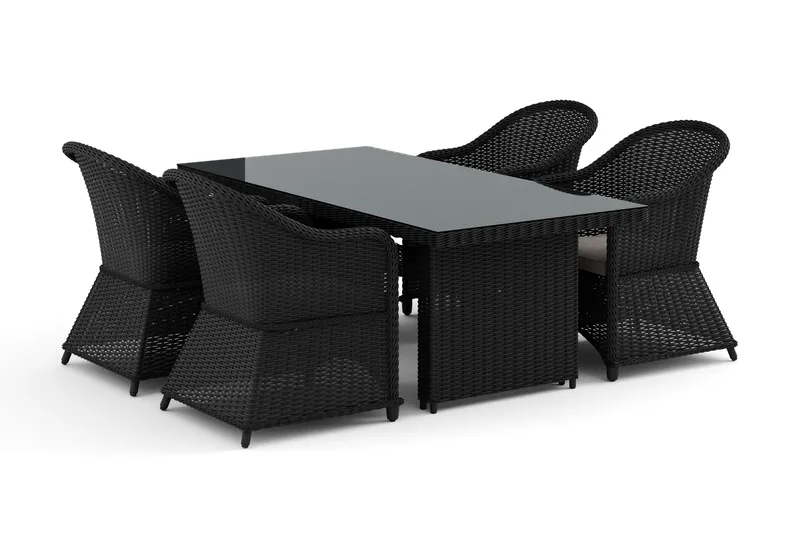 Marcus utendørs spisegruppe 160x90 cm med 4 Marcus Light utefåtöljer - Svart - Hagemøbler - Hagegruppe - Spisegrupper hage