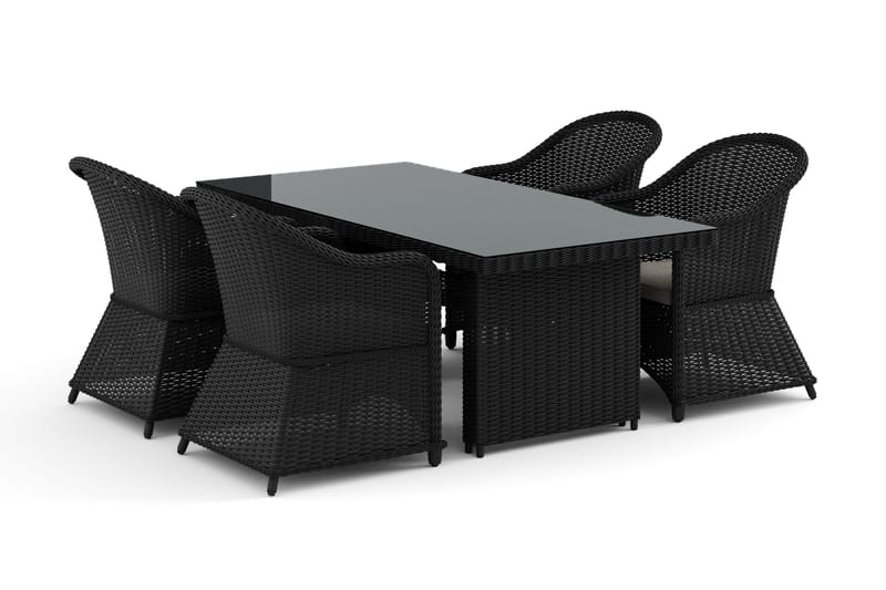 Marcus utendørs spisegruppe 160x90 cm med 4 Marcus Light utefåtöljer - Svart - Hagemøbler - Hagegruppe - Spisegrupper hage