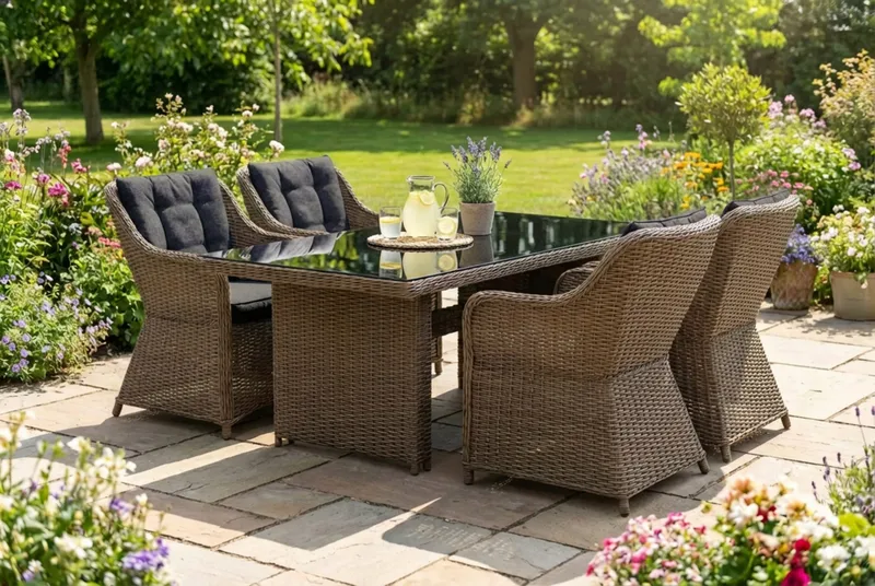 Marcus utendørs spisegruppe 160x90 cm med 4 Marcus utefåtöljer - Natur - Hagemøbler - Hagegruppe - Spisegrupper hage