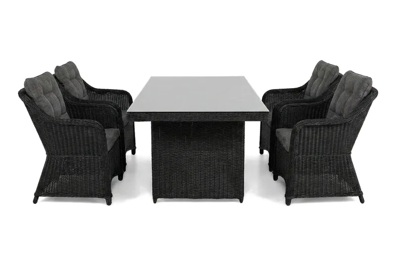 Marcus utendørs spisegruppe 160x90 cm med 4 Marcus utendørs lenestoler - Svart - Hagemøbler - Hagegruppe - Spisegrupper hage
