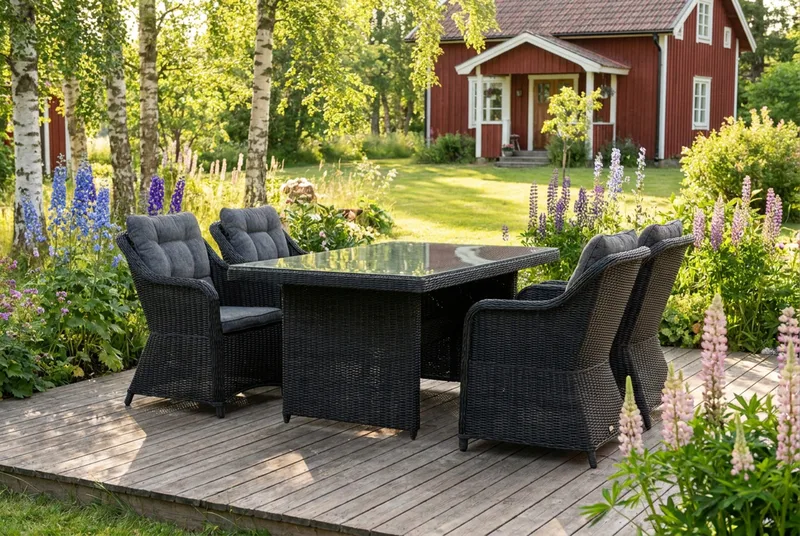 Marcus utendørs spisegruppe 160x90 cm med 4 Marcus utendørs lenestoler - Svart - Hagemøbler - Hagegruppe - Spisegrupper hage