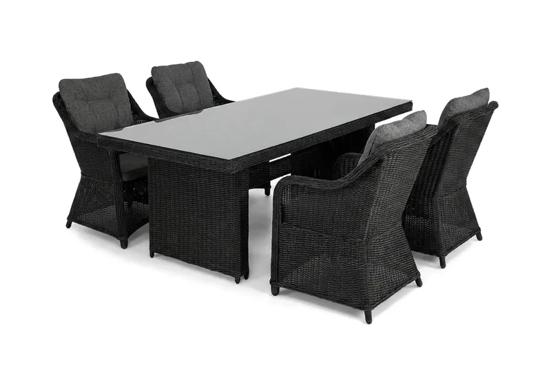 Marcus utendørs spisegruppe 160x90 cm med 4 Marcus utendørs lenestoler - Svart - Hagemøbler - Hagegruppe - Spisegrupper hage