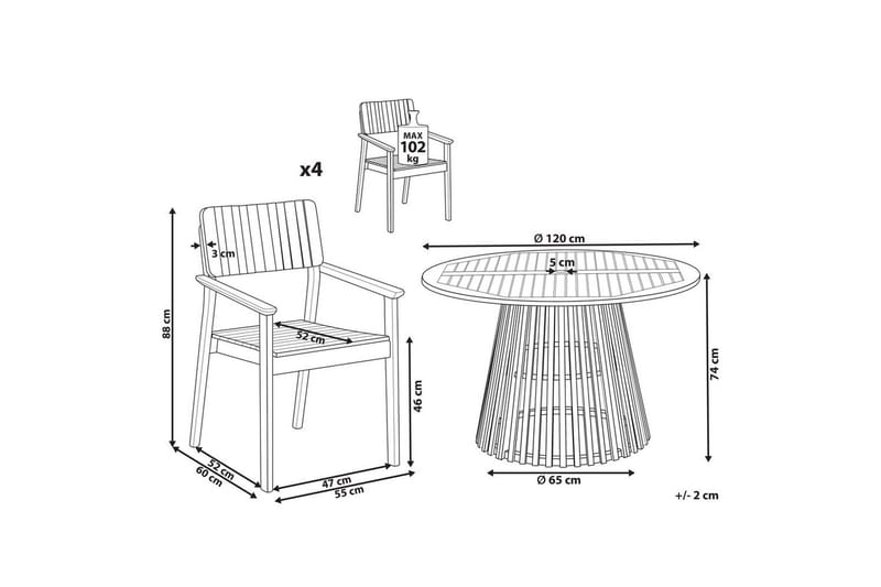 Matsalsset Beliani Agello Ljus trä, 4-Sits, Nej Light wood - Hagemøbler - Hagegruppe - Spisegrupper hage