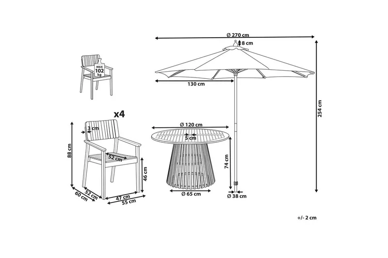 Matsalsset Beliani Agello Ljus trä/beige, 4-Sits, Ja Light wood||Beige - Hagemøbler - Hagegruppe - Spisegrupper hage