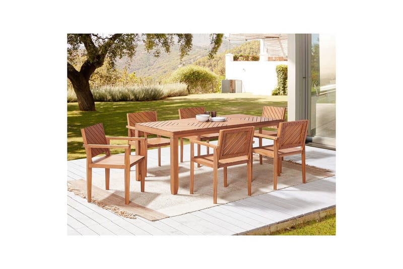 Matsalsset Beliani Baratti 6-Sits Light wood - Hagemøbler - Hagegruppe - Spisegrupper hage