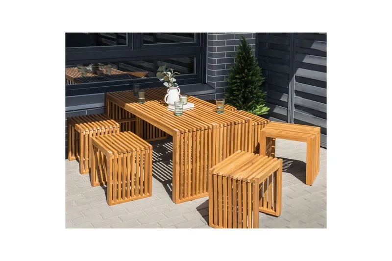 Matsalsset Beliani Bellano 6-Sits Light wood - Hagemøbler - Hagegruppe - Spisegrupper hage