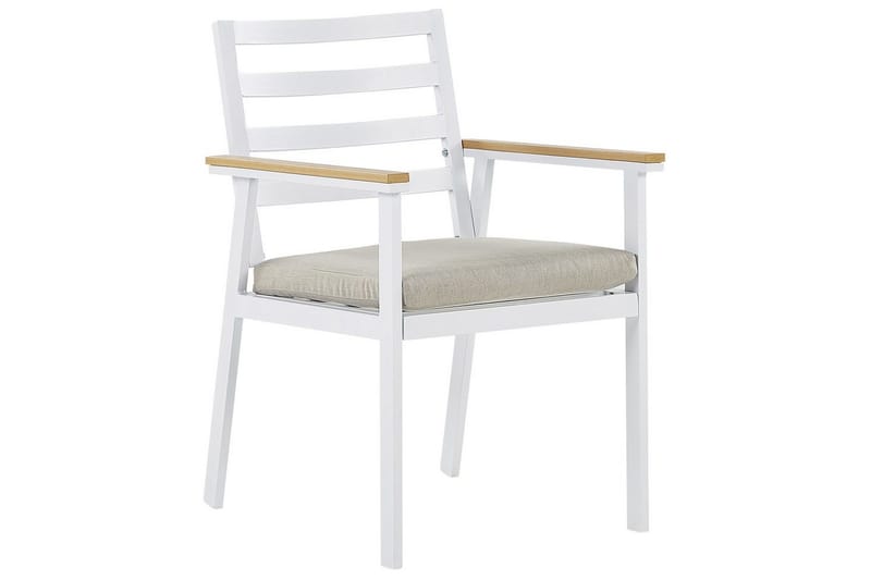 Matsalsset Beliani Cavoli Vit/ljust trä/beige White||Light wood||Beige - Hagemøbler - Hagegruppe - Spisegrupper hage