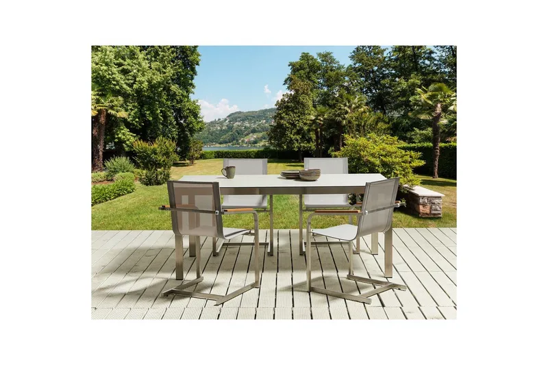 Matsalsset Beliani Cosoleto Grå/Silver, 4-Sits White||Beige||Silver - Hagemøbler - Hagegruppe - Spisegrupper hage