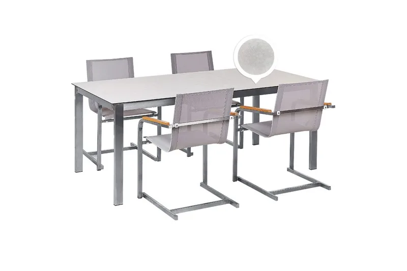 Matsalsset Beliani Cosoleto Grå/Silver, 4-Sits White||Beige||Silver, undefined