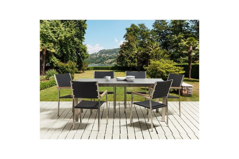 Matsalsset Beliani Cosoleto/Grosseto Grå/Silver, 6-Sits Black||Silver - Hagemøbler - Hagegruppe - Spisegrupper hage