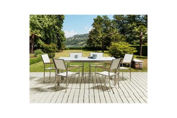 Matsalsset Beliani Cosoleto/Grosseto Grå/Silver, 6-Sits White Marble||Silver - Hagemøbler - Hagegruppe - Spisegrupper hage