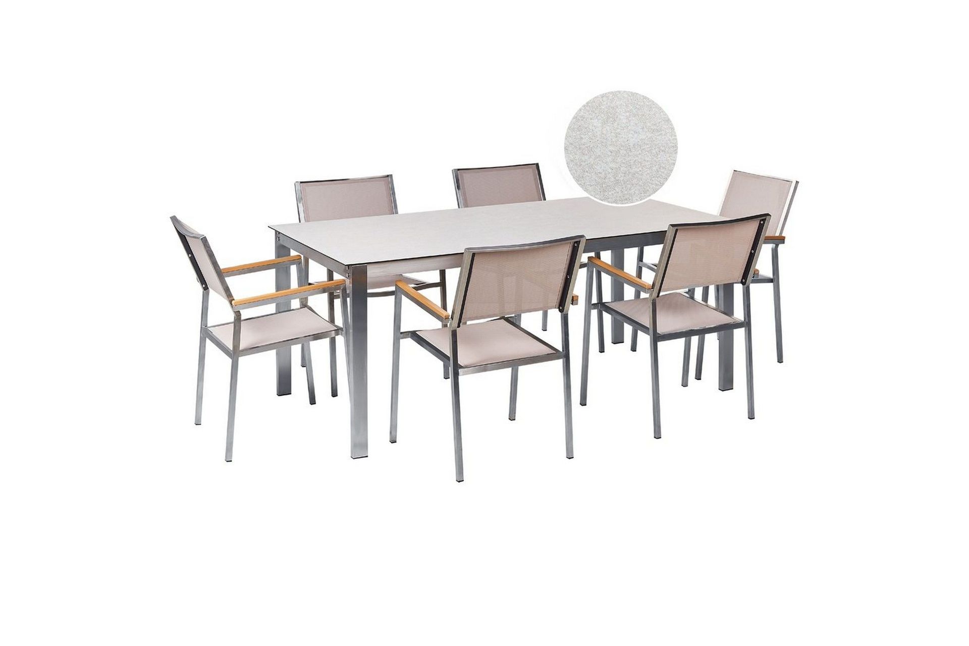 Matsalsset Beliani Cosoleto/Grosseto Grå/Silver, 6-Sits White\|\|Beige\|\|Silver -