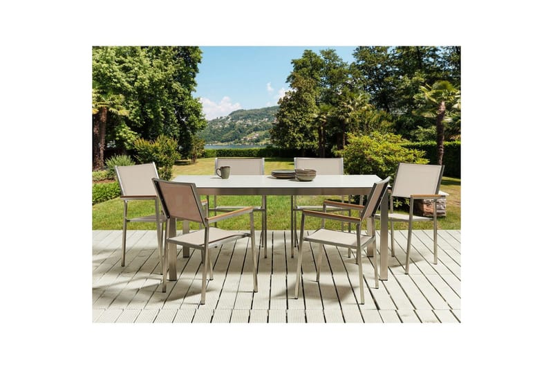 Matsalsset Beliani Cosoleto/Grosseto Grå/Silver, 6-Sits White||Beige||Silver - Hagemøbler - Hagegruppe - Spisegrupper hage