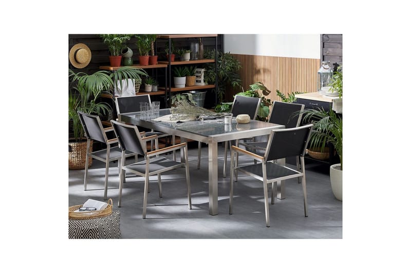 Matsalsset Beliani Grosseto Grafitgrå/Svart/Silver, 6-Sits Graphite grey||Black||Silver - Hagemøbler - Hagegruppe - Spisegrupper hage
