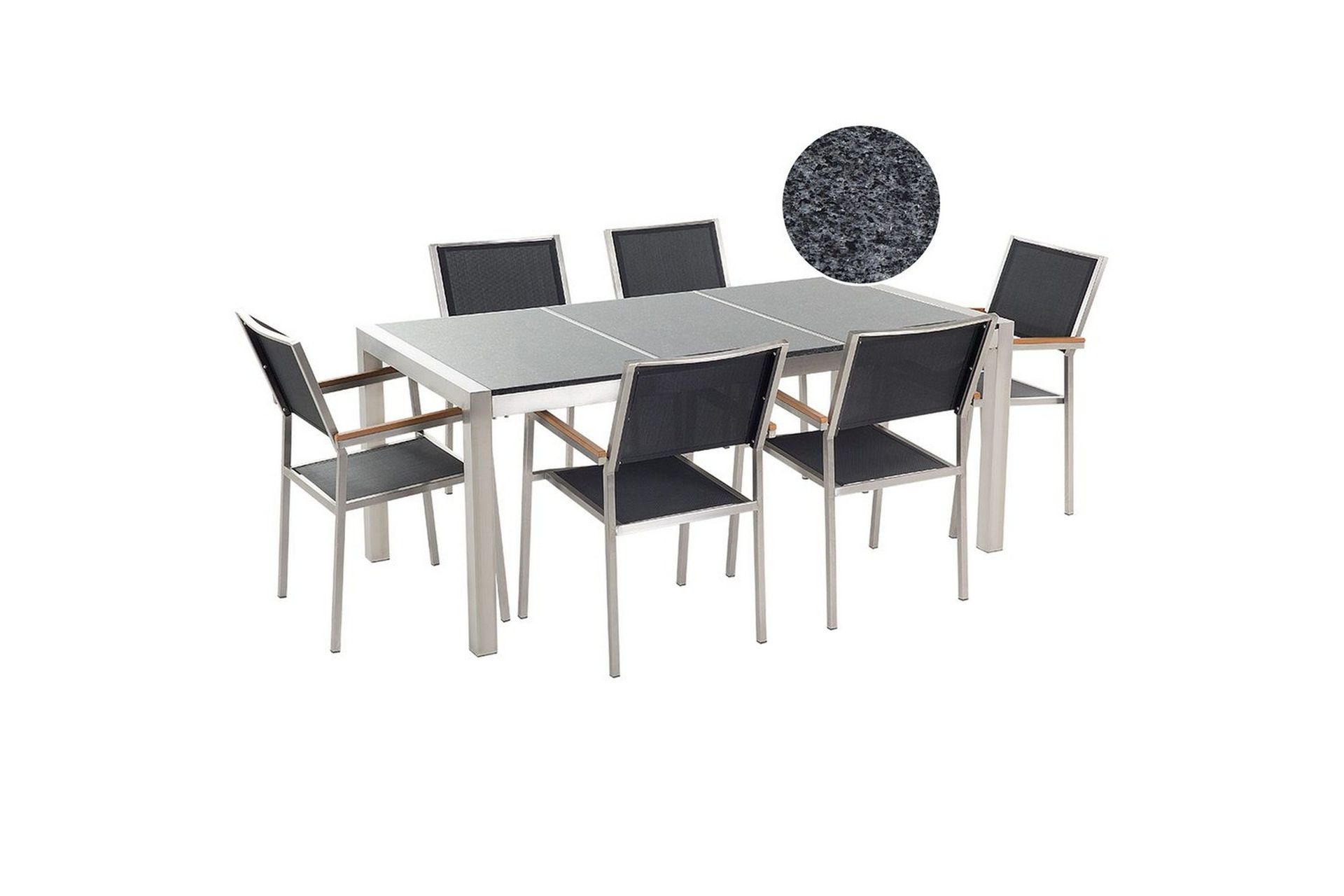 Matsalsset Beliani Grosseto Grafitgrå/Svart/Silver, 6-Sits Graphite grey\|\|Black\|\|Silver -