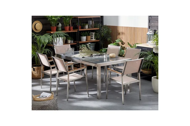 Matsalsset Beliani Grosseto Grafitgrå/Svart/Silver, 6-Sits Grey||Beige||Silver - Hagemøbler - Hagegruppe - Spisegrupper hage