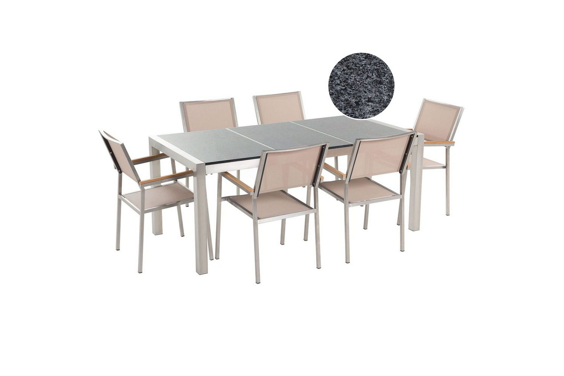 Matsalsset Beliani Grosseto Grafitgrå/Svart/Silver, 6-Sits Grey\|\|Beige\|\|Silver -